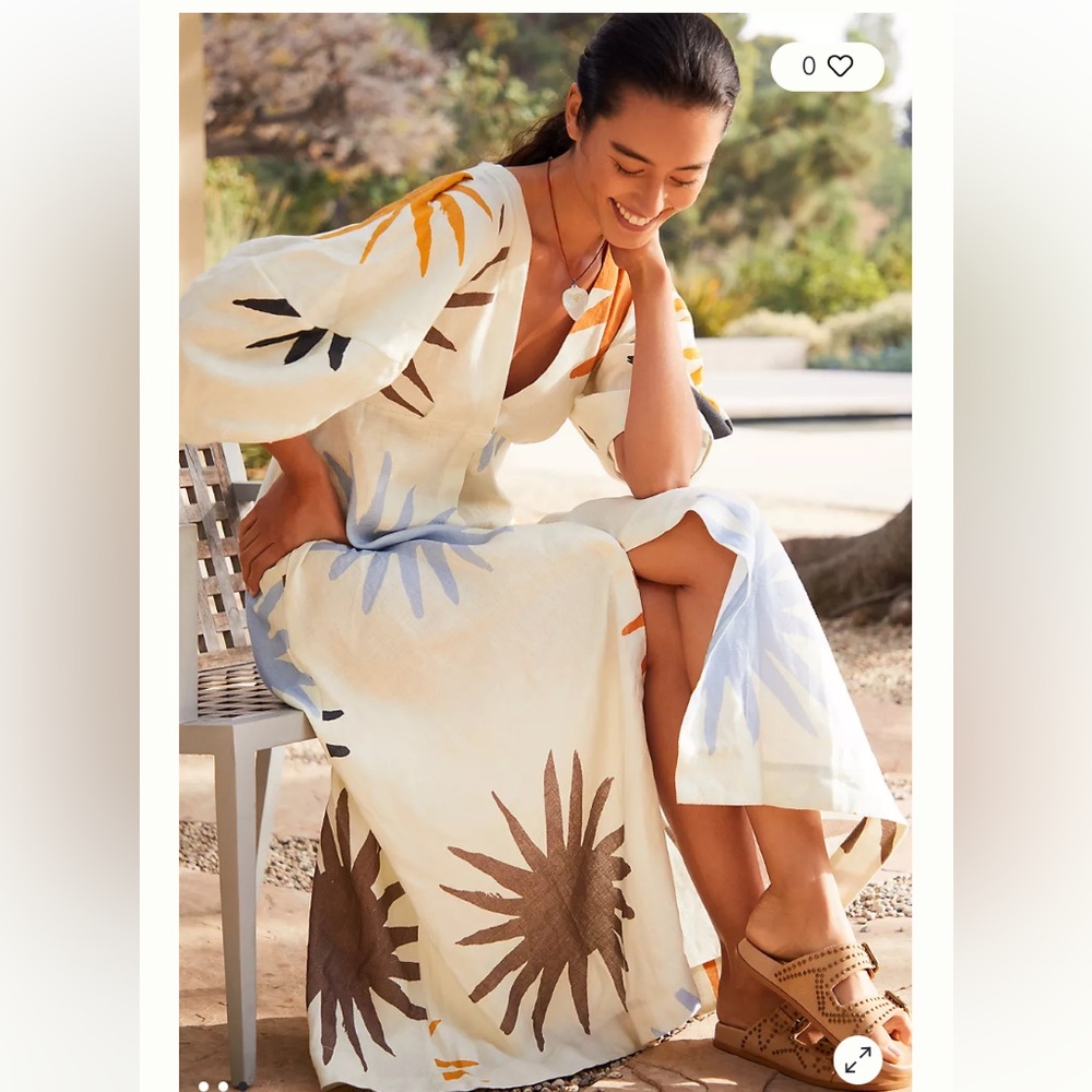 NWOT Anthropologie Cala de La Cruz Nane Linen Midi Resort Dress Sleeve M $700 - Picture 3 of 10